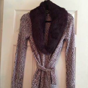 Bebe Luxe Faux Fur Trim Sweater Cardigan in Purple